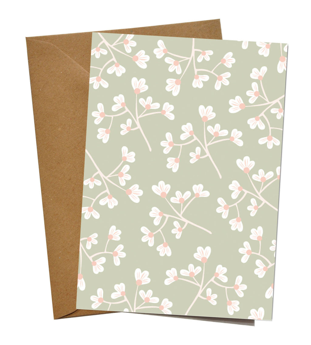 Grusskarte "Blüten grün blanko" von mimi & joe