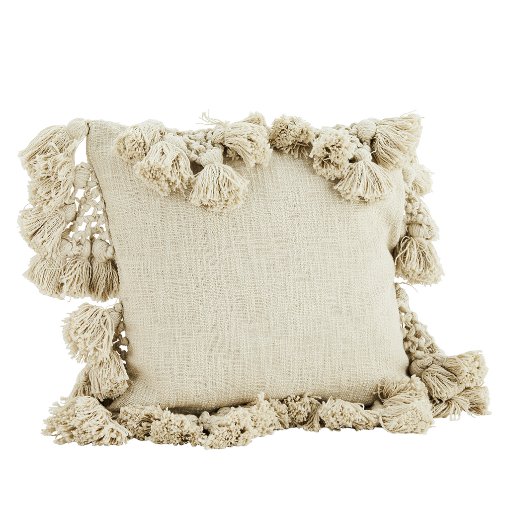 Kissenhülle mit Bommeln aus Baumwolle, offwhite,  45x45 cm